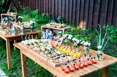 Beautiful Catering Banquet Buffet Table Decorated In Rustic Style In