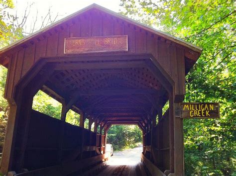 Herns Mill Covered Bridge over Milligan Creek. This bridge is on a country road outside of ...