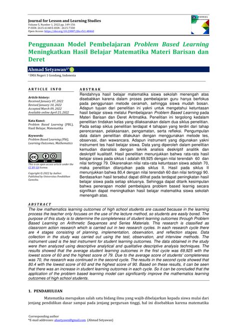 PDF Penggunaan Model Pembelajaran Problem Based Learning Meningkatkan