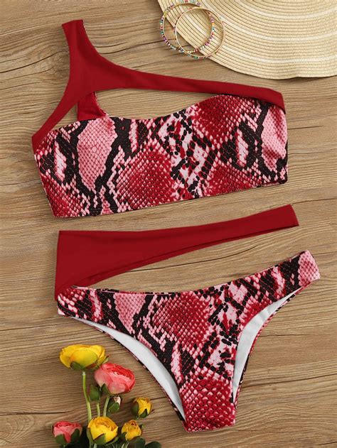 Snakeskin Cut Out One Shoulder Bikini Set Atelier Yuwa Ciao Jp