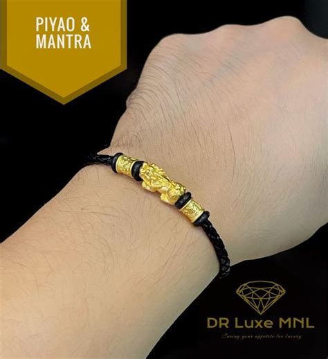 K Real Pawnable Hk Gold Piyao Mantra In Leather Bracelet For Men