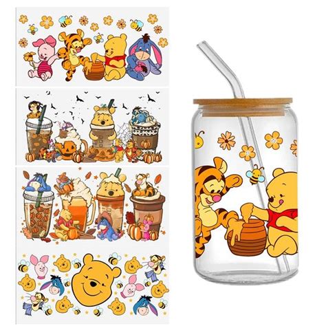 Winnie The Pooh Uv Dtf Glass Can Wrap For 16 Oz Libbey Glass Permanent