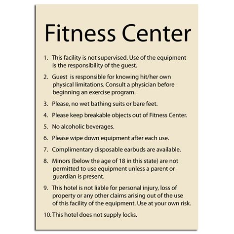 Fitness Center Rules Rising Signs