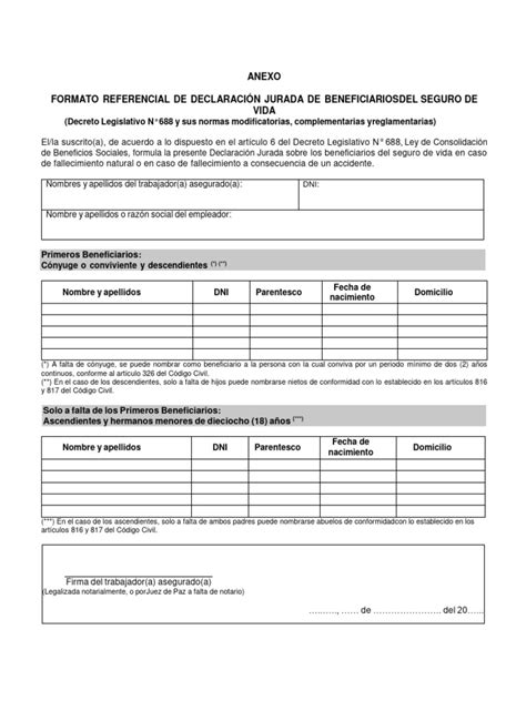 5 Formato DeclaraciÓn Jurada Vida Ley Ohla Legalizar Pdf