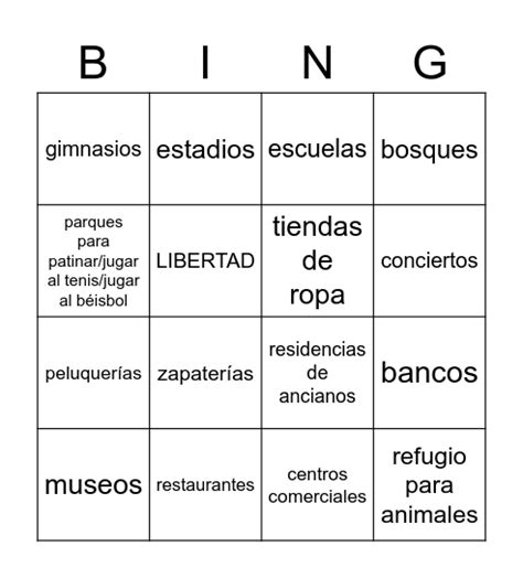 Lugares En La Comunidad Bingo Card