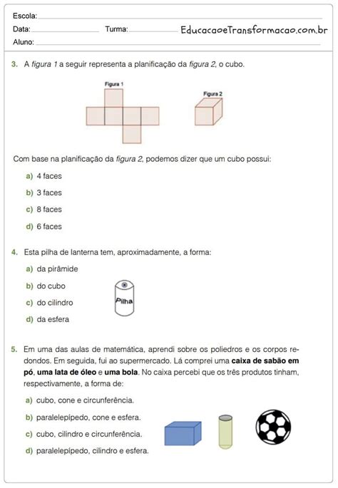 ATIVIDADES POLIEDROS E CORPOS REDONDOS