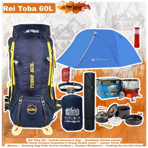 Jual Paket Alat Pendaki Gunung Carrier Rei Arei Toba 60l Tenda Compass