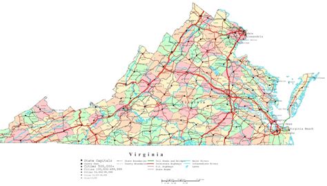 Virginia State Route Network Map. Virginia Highways Map. Cities Of ...