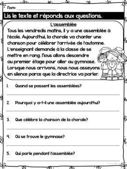 French Reading Comprehension Back To School Compr Hension De Lecture