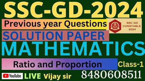 Ssc Gd Math Ratio And Proportion 1 Previour Year 2023 2022 2019 Target Batch 2024 By Vijay Sir