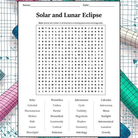 Solar And Lunar Eclipse Word Search Puzzle Worksheet Activity Pdf Printablebazaar