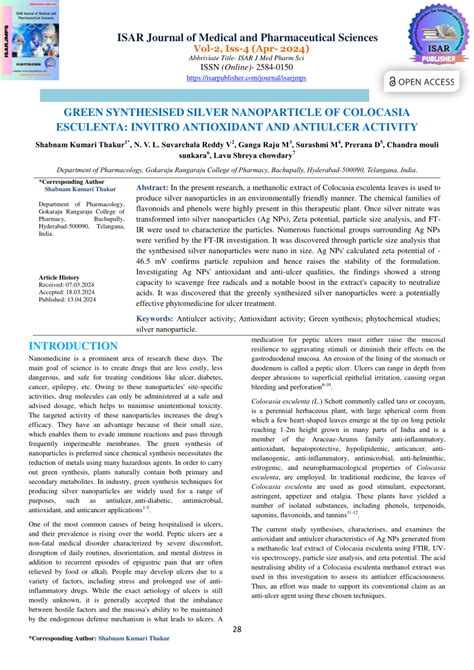 PDF GREEN SYNTHESISED SILVER NANOPARTICLE OF COLOCASIA ESCULENTA