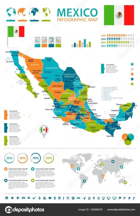 Mexico Map And Flag Infographic Illustration Stock Vector