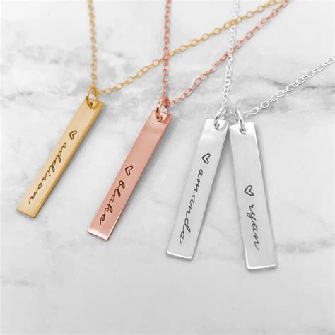 Personalized Vertical Name Bar Necklace Sincerely Silver