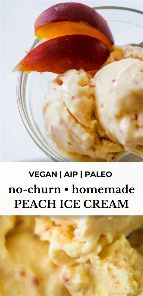 An Image Of Two Scoops Of Ice Cream With Peaches On Top And The Words