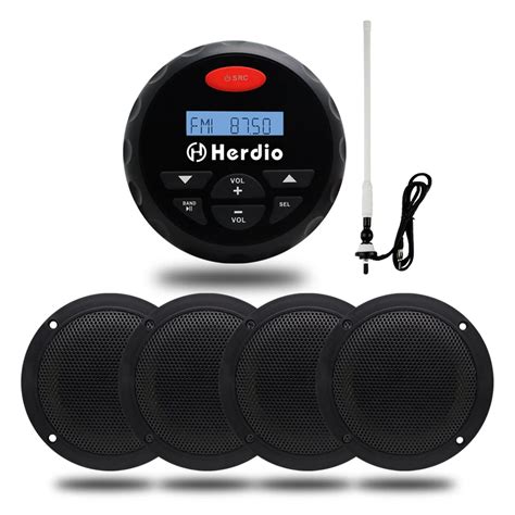 Waterproof Marine Radio FM AM Bluetooth Stereo +4" 2 Pair Black ...