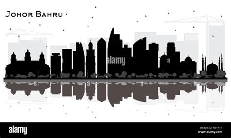 Johor Bahru Malaysia City Skyline Silhouette With Black Buildings And