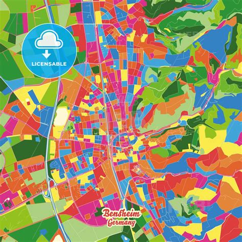 Bensheim, Hesse, Germany Crazy Colorful Map Print Template in 2022 ...