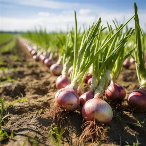 Premium Photo Fresh Onions In The Field Growing Vegetables Generative Ai