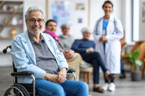 Hombre De La Tercera Edad Sonriendo En Un Asilo De Ancianos En Silla De