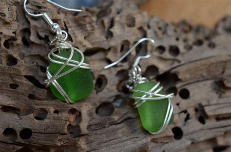 Genuine Sea Glass Earrings Real Beach Jewelry Wire Wrapped Earrings Ocean Ts Sea Glass