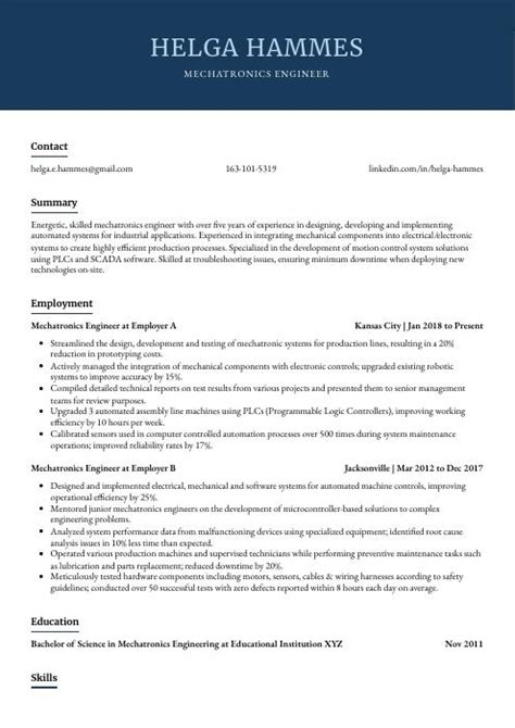 Mechatronics Engineer Resume Cv Example And Writing Guide