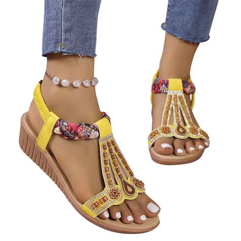 Lovskoo Women S Wedge Sandals Open Toe Summer Bohemian Shoes