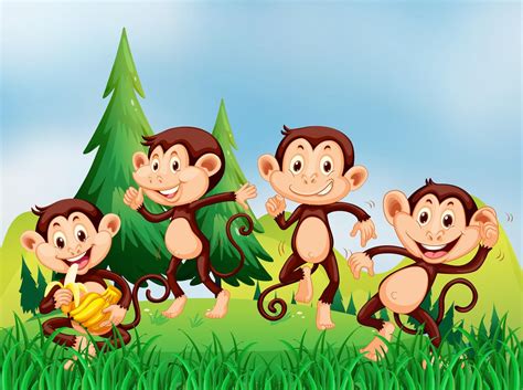 Four monkeys in the field 359513 Vector Art at Vecteezy