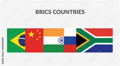 BRICS Countries Rectangle flag icon collection. Stock Vector | Adobe Stock