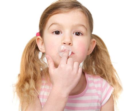 Closeup Of Cute Little Girl Chewing Gum Stock Photo - Image of blowing ...