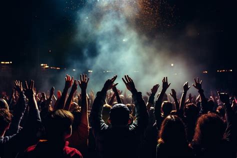 Premium AI Image | Crowd raising hand in the air and enjoying concert ...