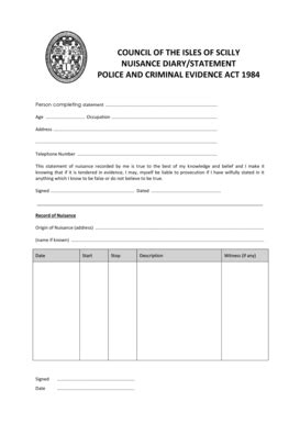 Fillable Online Nuisance Diary Form Council Of The Isles Of Scilly