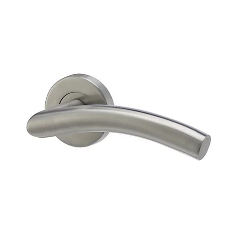 Colours Lagow Satin Nickel Effect Stainless Steel Curved Latch Push On Rose Door Handle L132mm