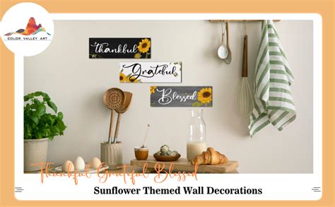 Sunflower Kitchen Wall Decor 3 Pcs Thankful Grateful