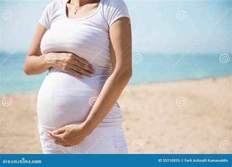 Pregnant Woman Belly In The Beach Stock Image Image Of Lady Cute 55210835