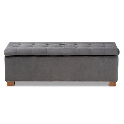 Baxton Studio Roanoke Grey Velvet Upholstered Storage Ottoman Bench