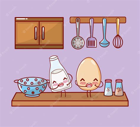 Premium Vector Kitchen Shelf Cartoon Kawaii Cartoon