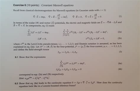 Solved Exercise 6 10 Points Covariant Maxwell Equations