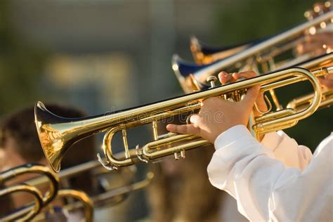 Gold Trombones Stock Image Image Of Concert Finger Jazz 7771255