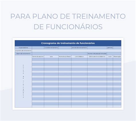 Modelos De Planilhas Plano De Treinamento Para Microsoft Excel E