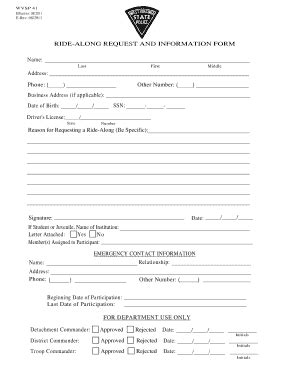 Ride Along Form Template - Fill Online, Printable, Fillable, Blank | pdfFiller