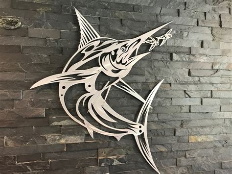 Marlin With Flying Fish Wall Fish Art Home Decor Metal Fish Etsy