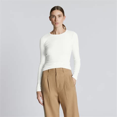 The Luxe Rib Long Sleeve Crew White Everlane