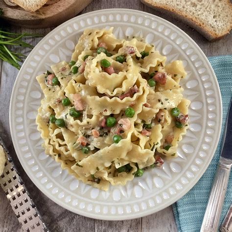 Pasta Ribbons With Peas Pancetta And Pesto Recipe