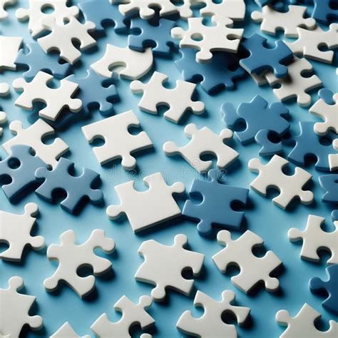 D Rendering Of White And Blue Jigsaw Puzzle Pieces On Blue Background