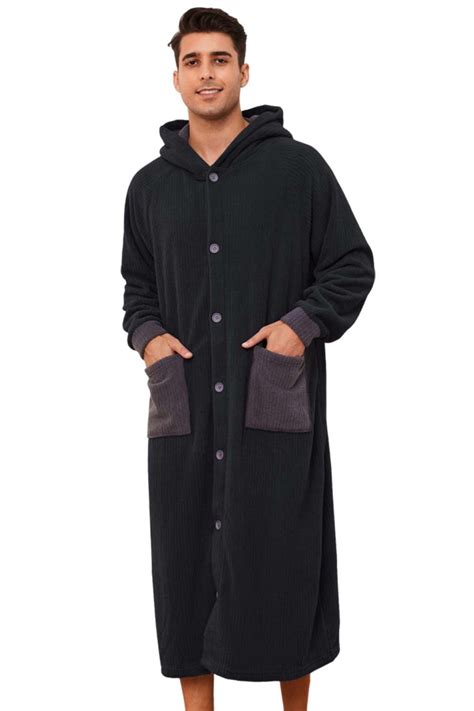 U2skiin Mens Hooded Robe Plush Fleece Bathrobes For Men Long Cozy Warm Spa Robe（black ，l Xl