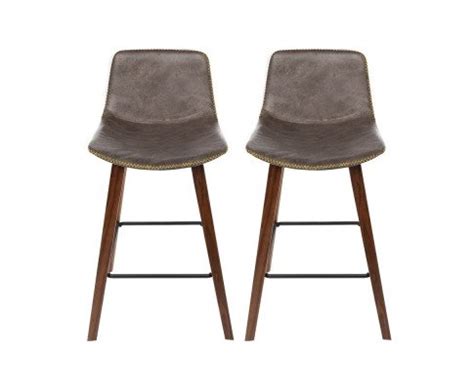 Set of 2 x 8701 Bar Stools Vintage Leather Wooden - BESTBUY FURNITURE