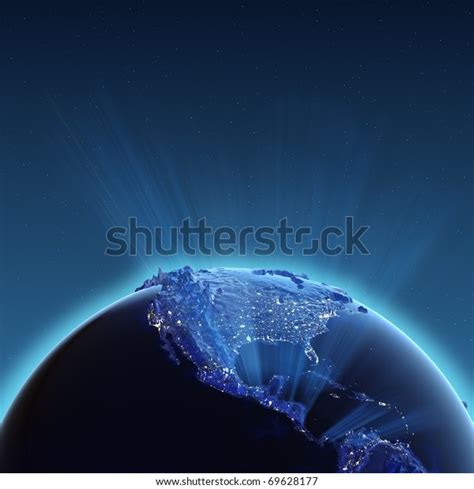 North America City Lights Earth Map Stock Illustration 69628177