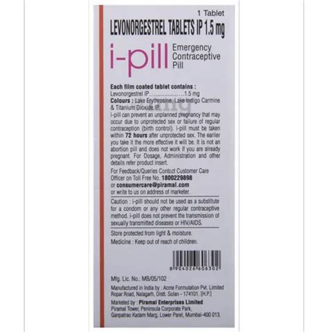 Levonorgestrel I Pill Emergency Contraceptive Pill Tab Per Strip