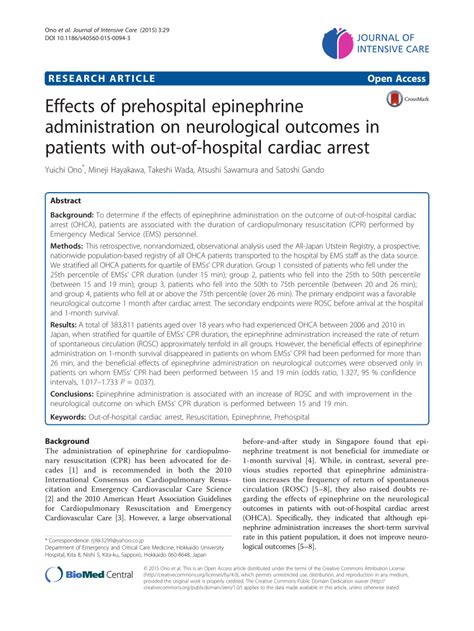 Pdf Effects Of Prehospital Epinephrine Administration On Neurological